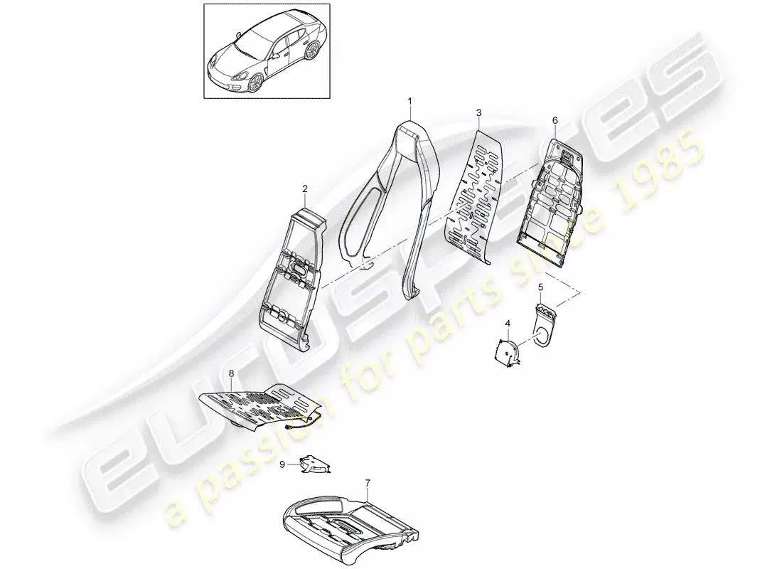 porsche 2014 (panamera 970) superficie del asiento y del respaldo diagrama de piezas