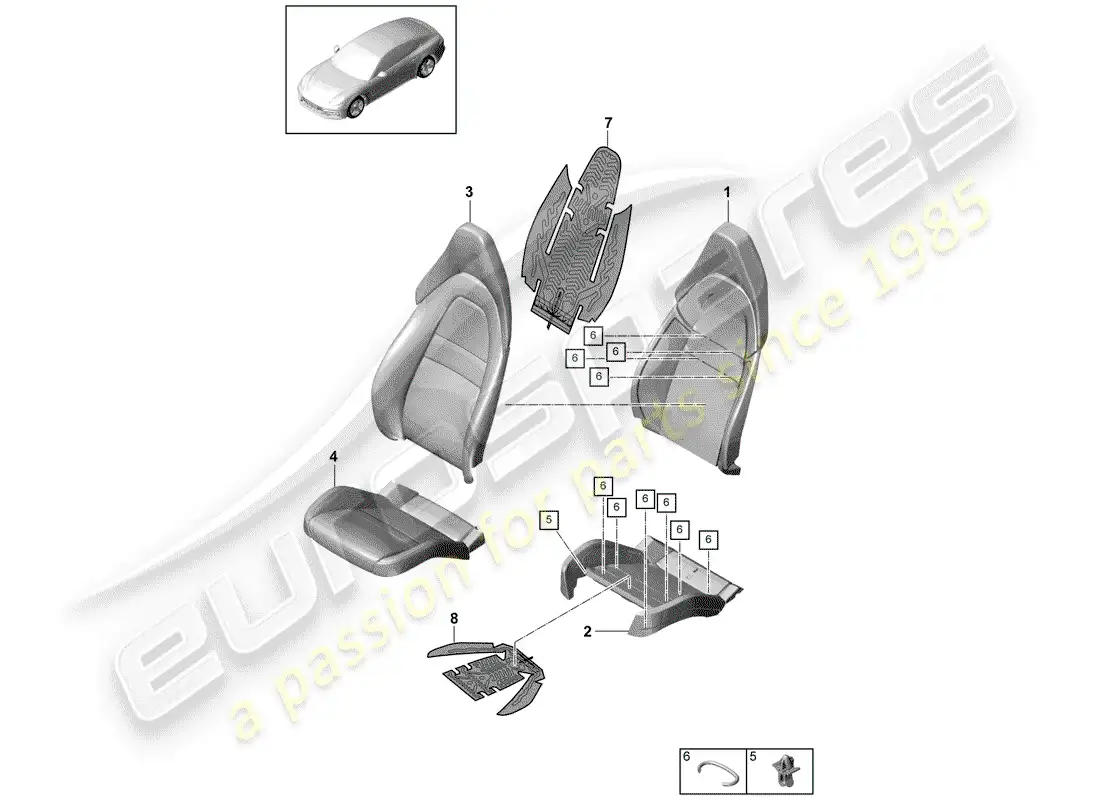 porsche 2018 (panamera 971-1) asiento diagrama de piezas