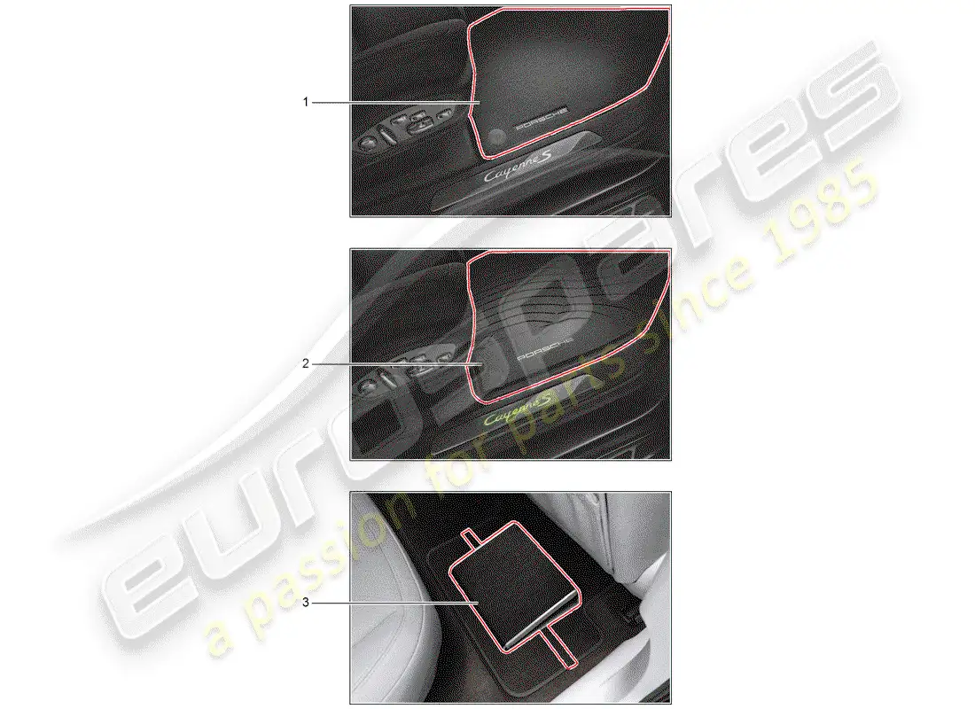 porsche 2019 (tequipment cayenne) 1 set alfombrillas diagrama de piezas