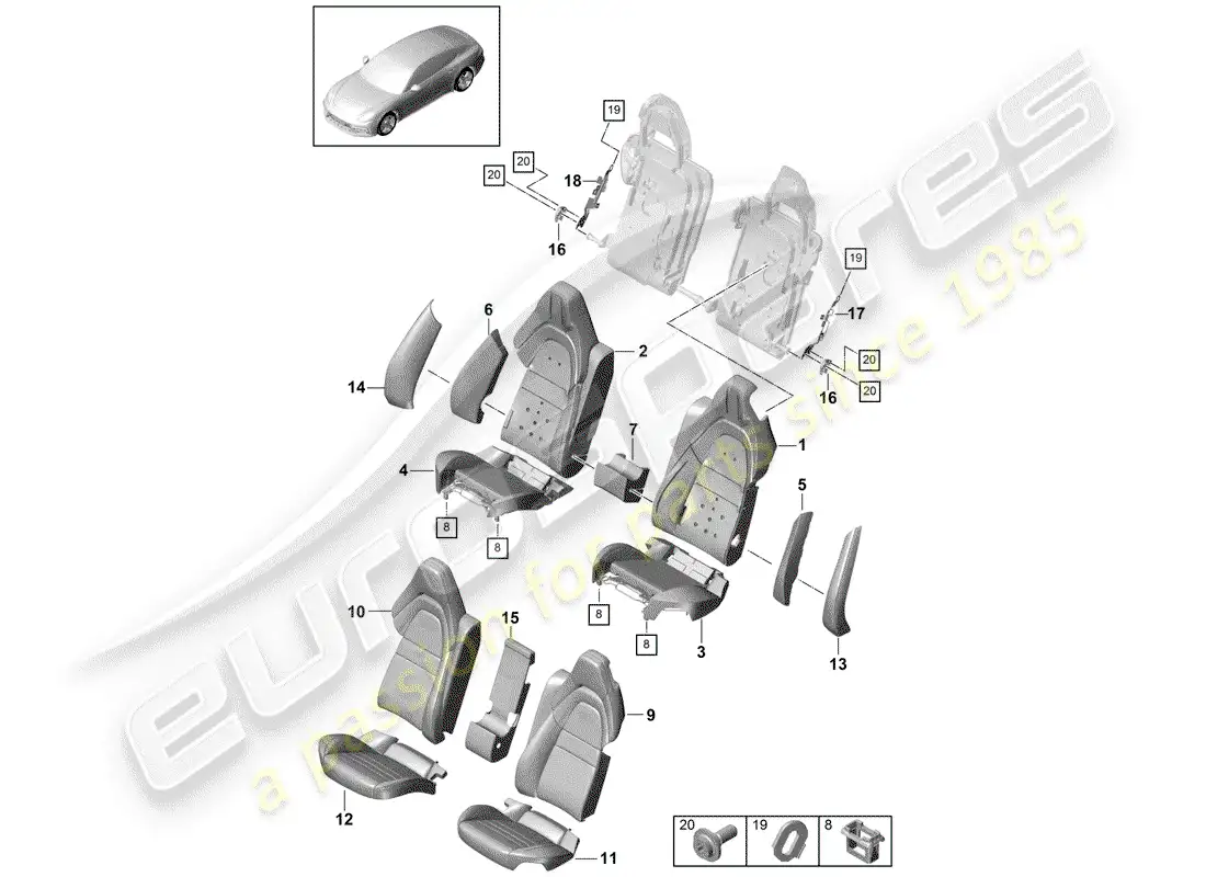porsche 2019 (panamera 971-1) asiento diagrama de piezas