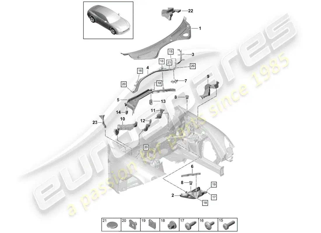porsche 2019 (panamera 971-1) caja de agua diagrama de piezas