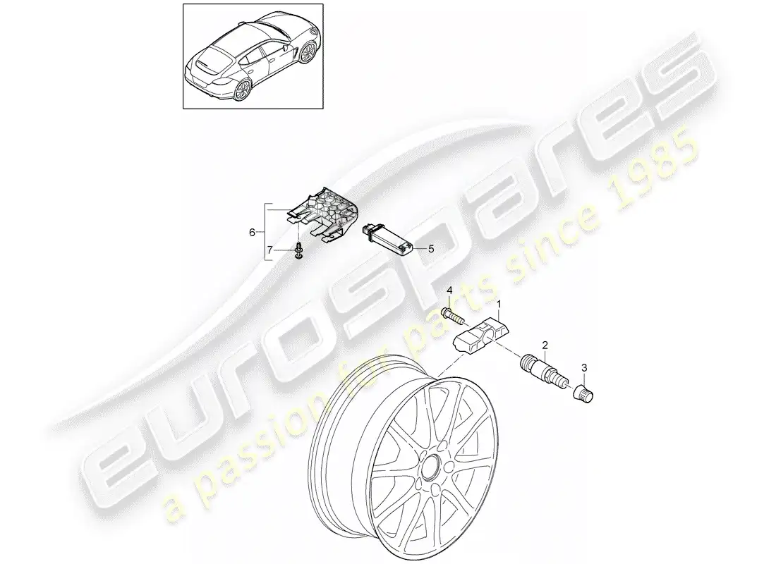 porsche 2012 (panamera 970) sistema de control de presión de neumáticos diagrama de piezas