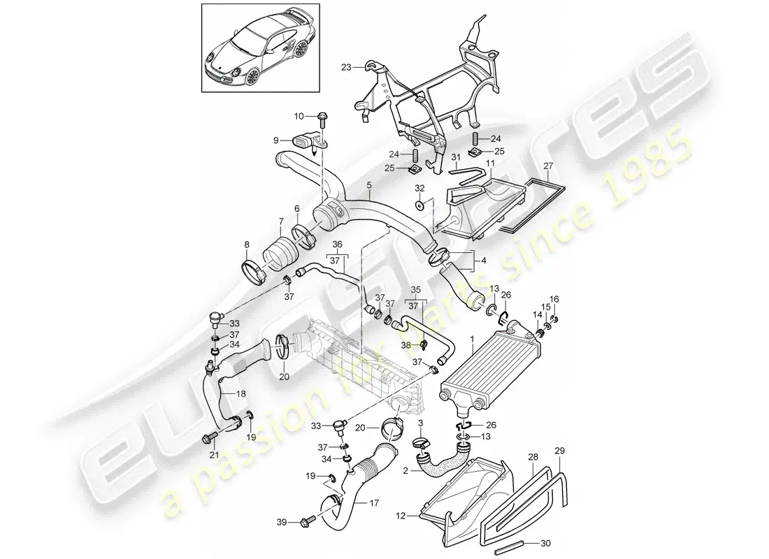 porsche 2011 (997-2 turbo / gt2 rs) diagrama de piezas de turbocompresor