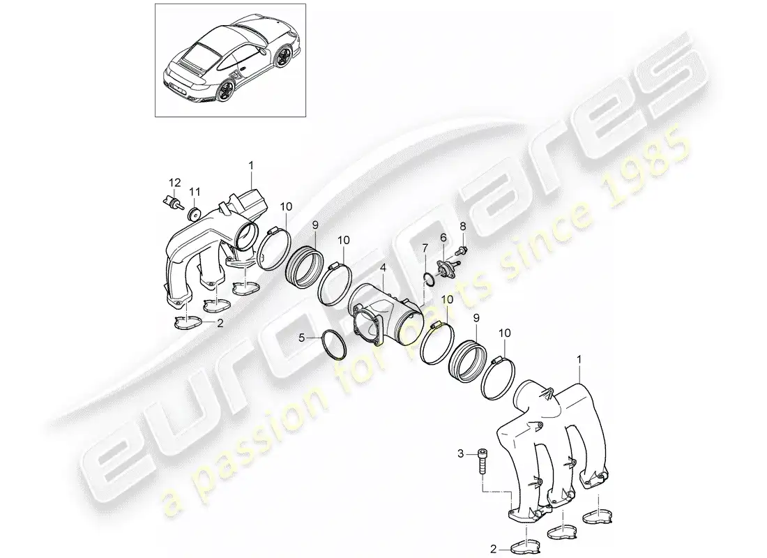 porsche 2011 (997-2 turbo / gt2 rs) diagrama de piezas del distribuidor de aire de admisión