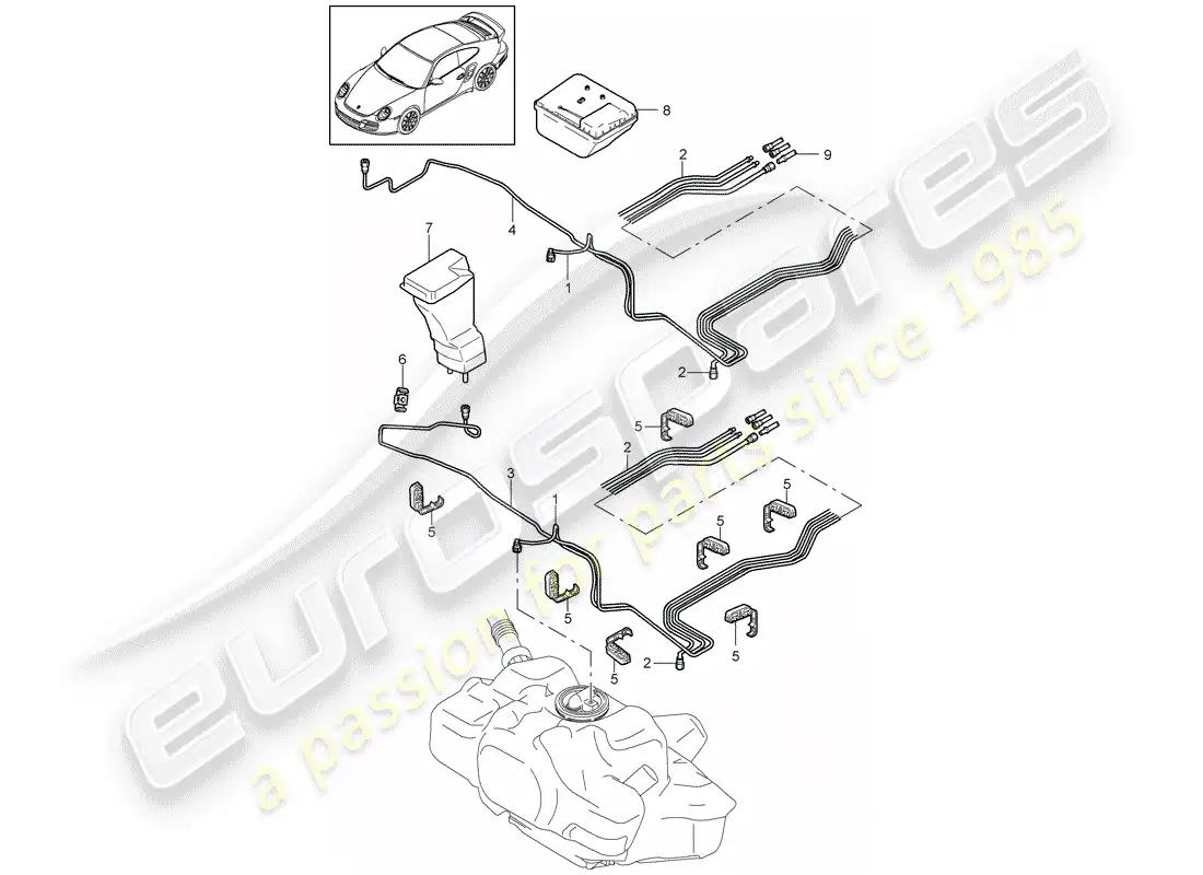 porsche 2011 (997-2 turbo / gt2 rs) fuel system diagrama de piezas