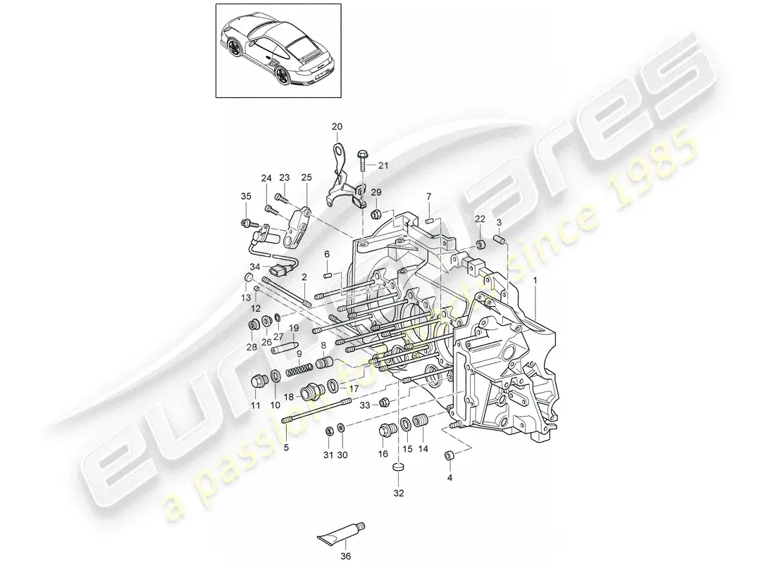 porsche 2012 (997-2 turbo / gt2 rs) crankcase diagrama de piezas