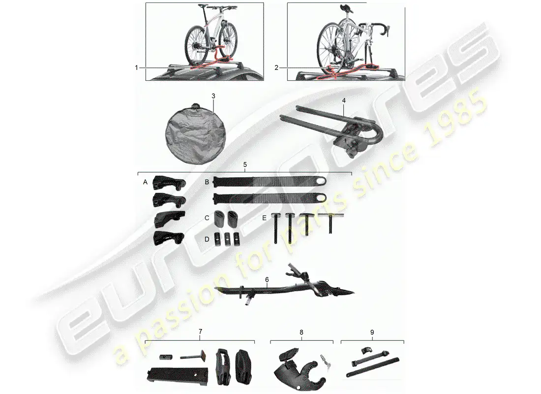 porsche 2016 (tequipment panamera) portabicicletas diagrama de piezas