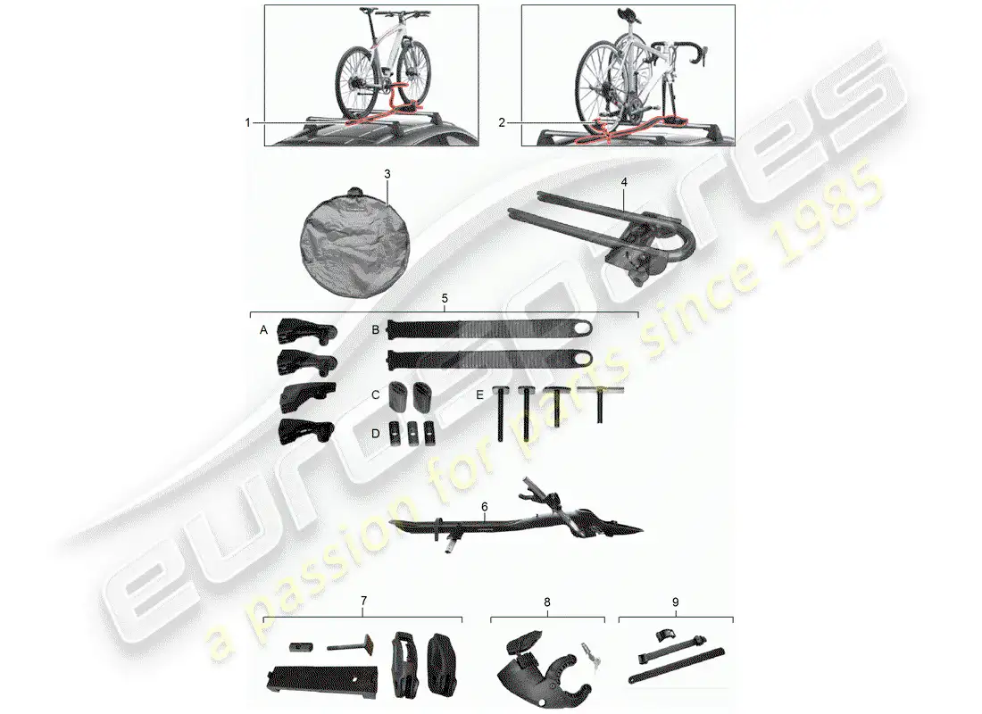 porsche 2019 (tequipment macan) portabicicletas diagrama de piezas