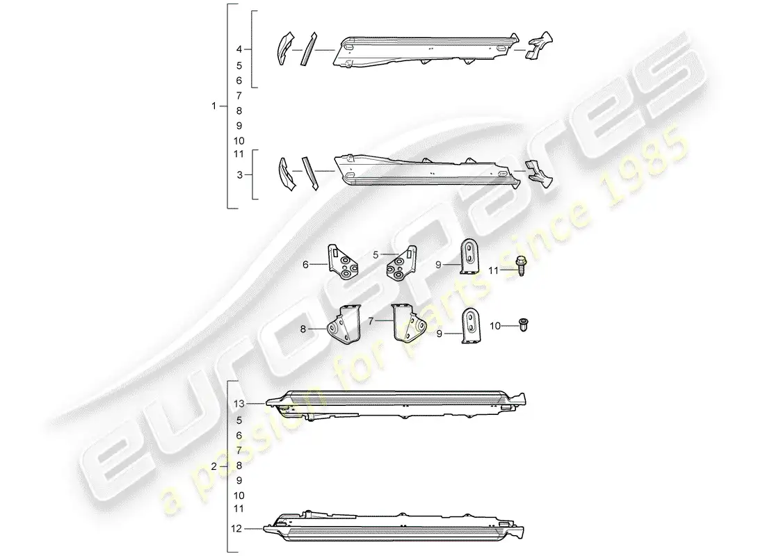 porsche 2018 (tequipment cayenne) moldura de larguero diagrama de piezas