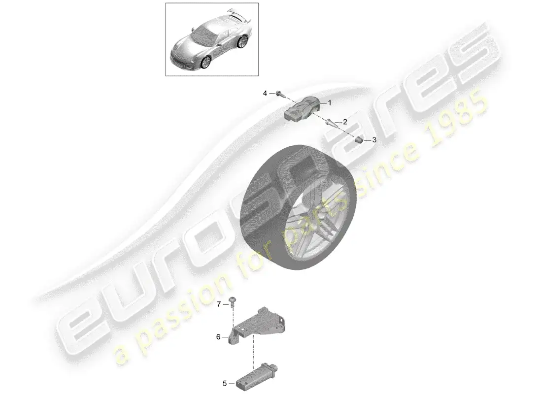porsche 2014 (991-1 r/gt3/rs) sistema de control de presión de neumáticos diagrama de piezas
