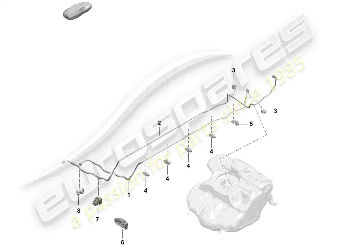 porsche 2019 (718 boxster spyder) línea de combustible diagrama de piezas