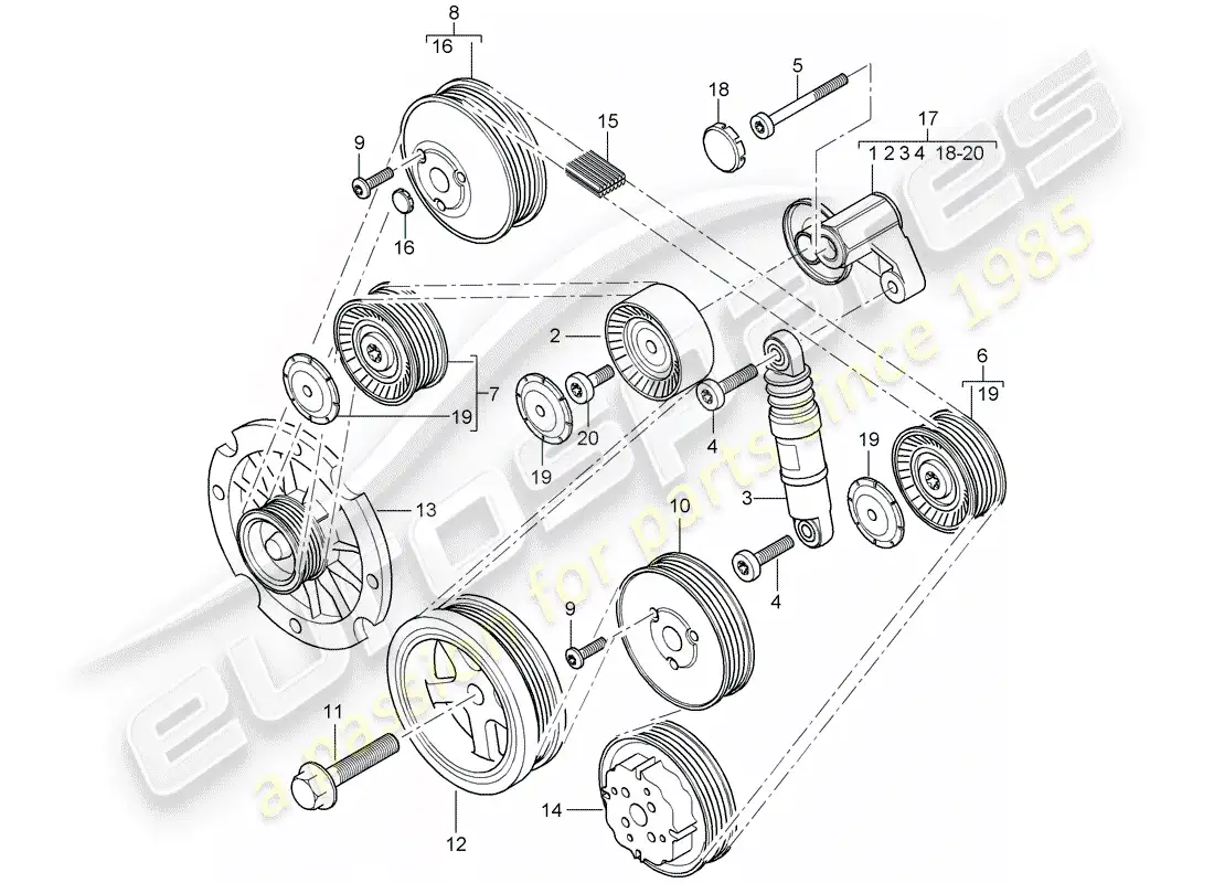 porsche 2003 (cayenne e1 9pa) amortiguador tensor de correa diagrama de piezas