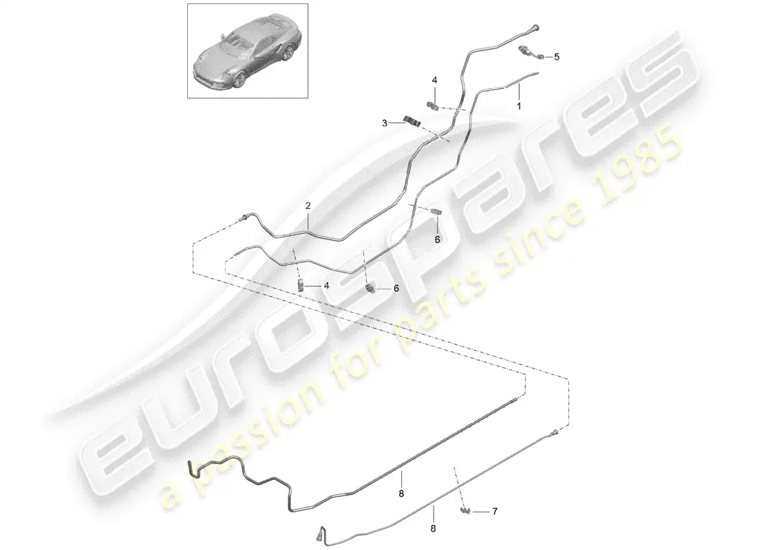porsche 2016 (991-1 turbo) línea de combustible diagrama de piezas