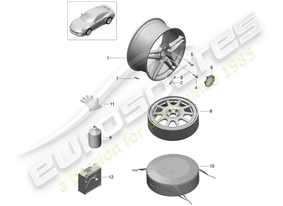 porsche 2016 (991-1 turbo) rueda de aleación diagrama de piezas