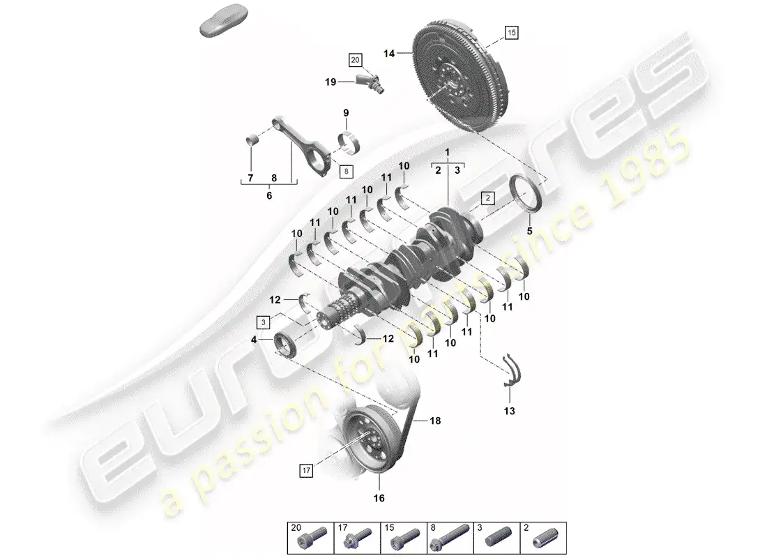 porsche 2020 (718 boxster spyder) cigüeñal diagrama de piezas