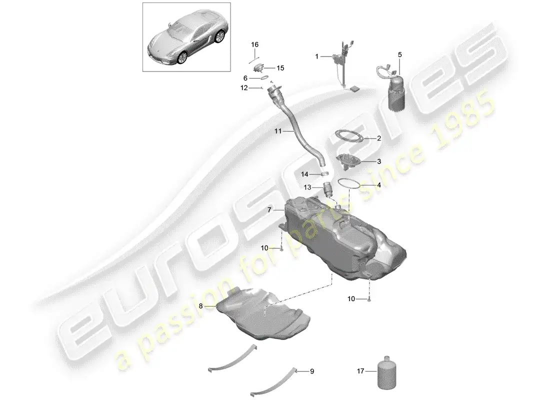 porsche 2014 (981 cayman) depósito de combustible diagrama de piezas