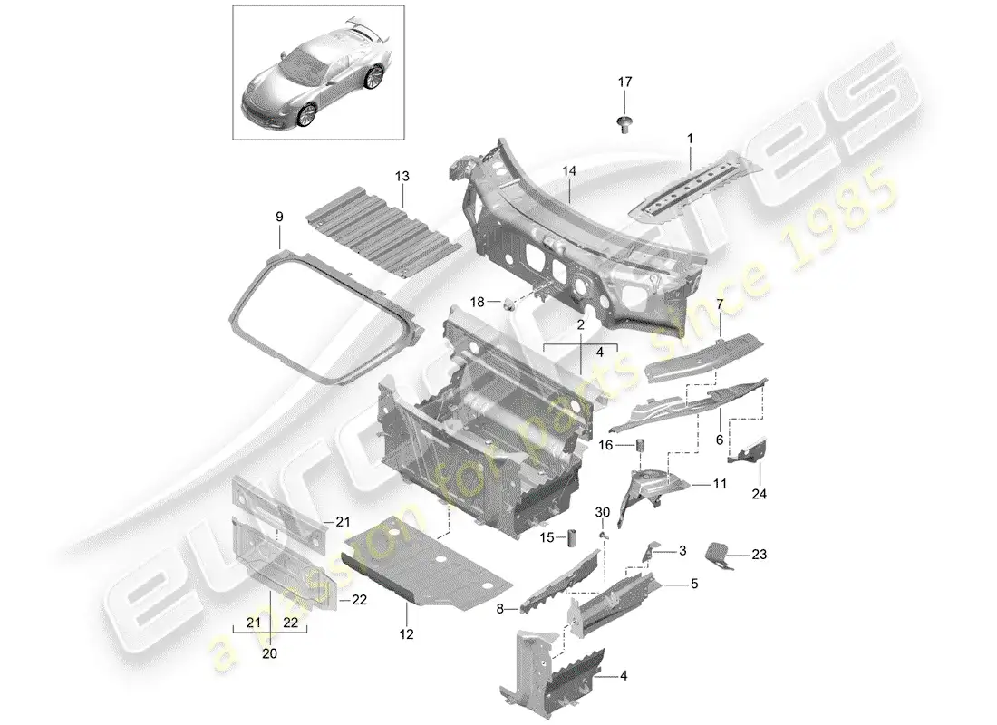porsche 2014 (991-1 r/gt3/rs) interfaz diagrama de piezas
