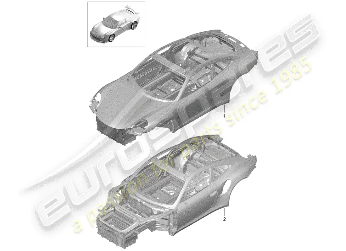 porsche 2014 (991-1 r/gt3/rs) cuerpo del auto diagrama de piezas