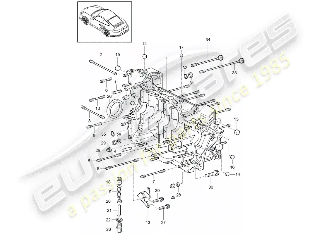 porsche 2012 (997-2 turbo / gt2 rs) crankcase diagrama de piezas