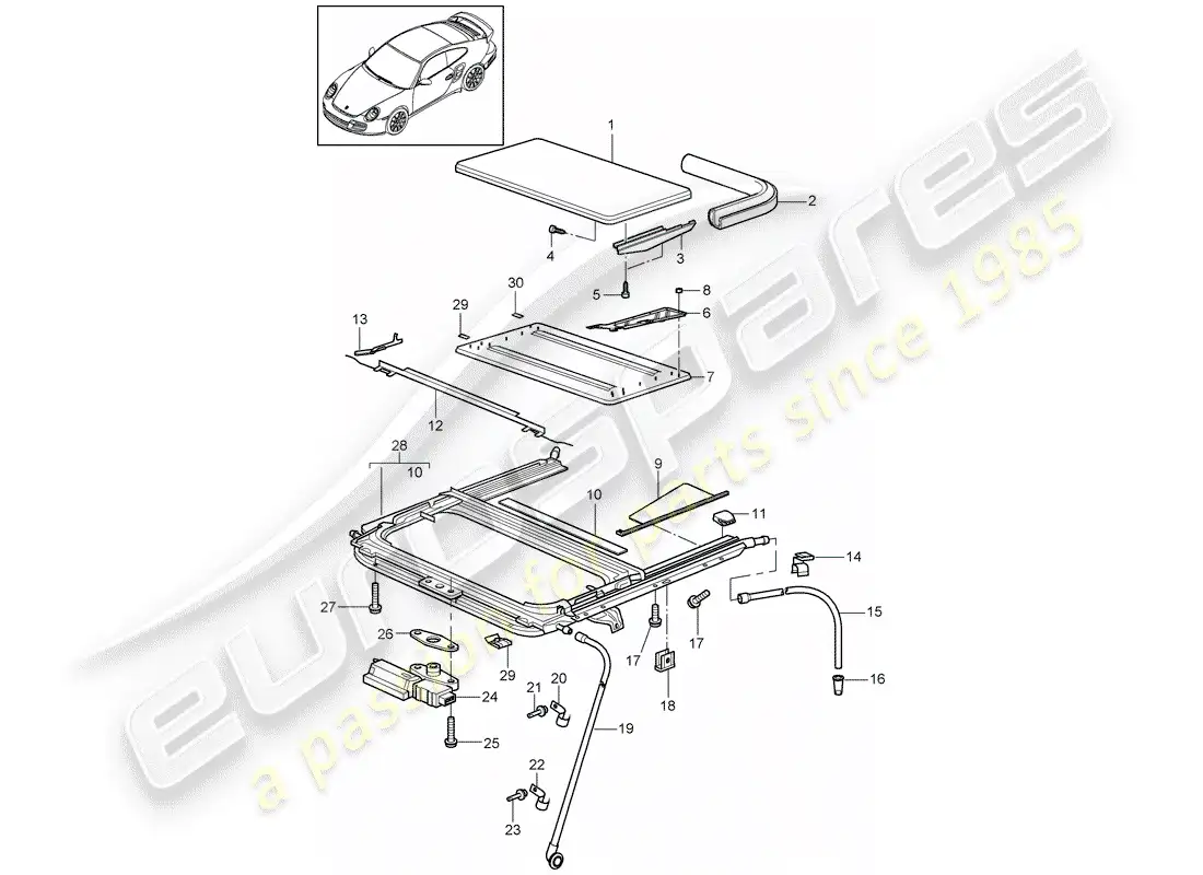 porsche 2012 (997-2 turbo / gt2 rs) techo corredizo diagrama de piezas