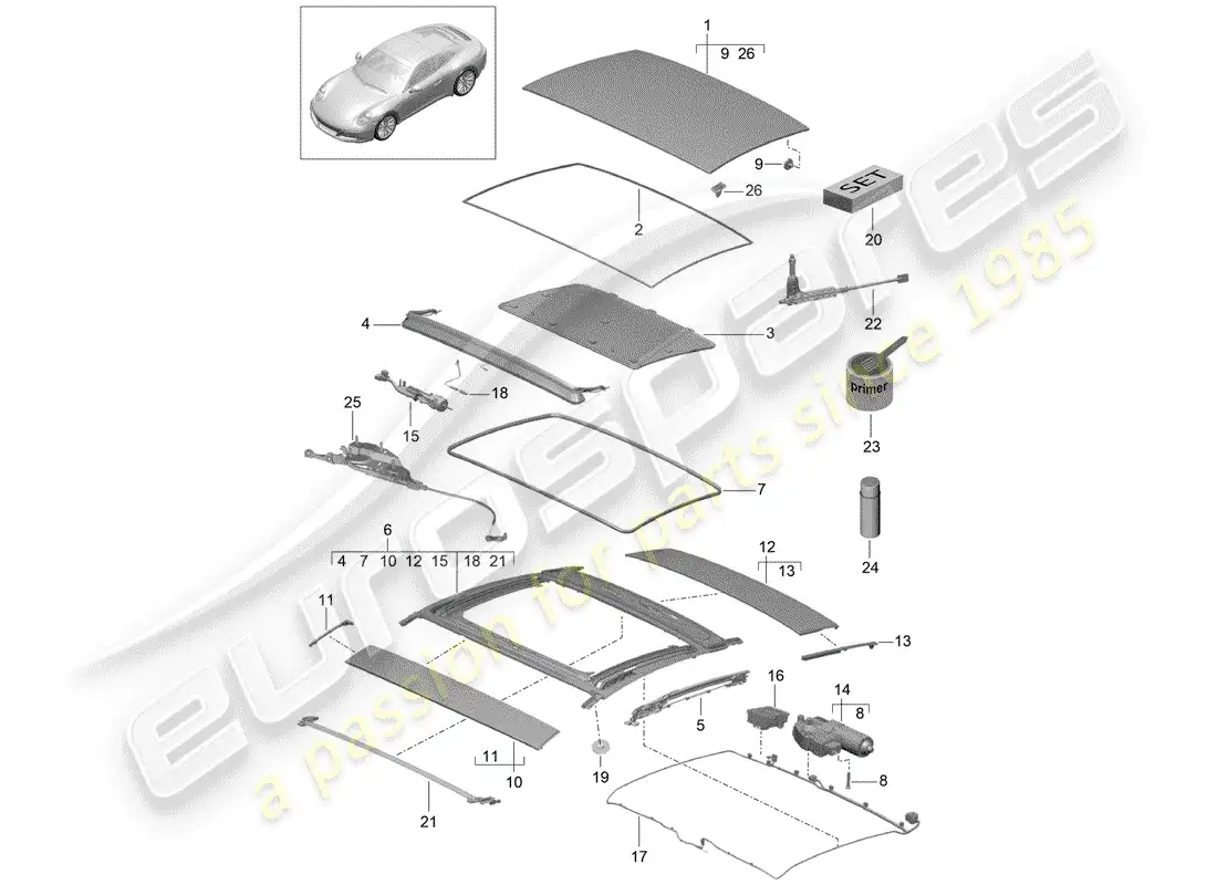 porsche 2019 (991-2) techo corredizo/abatible diagrama de piezas