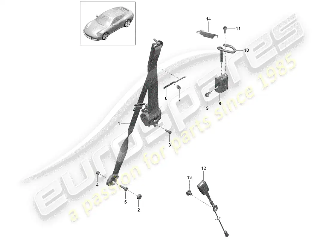 porsche 2017 (991-2) cinturón de seguridad de tres puntos diagrama de piezas
