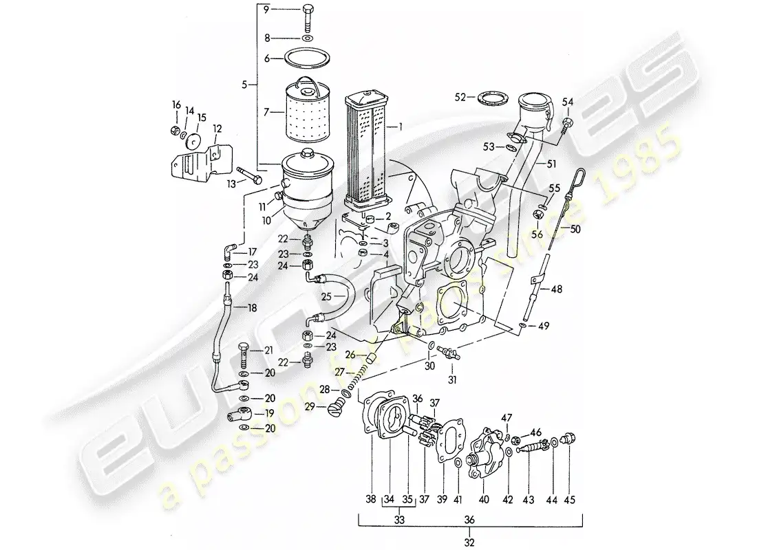 porsche 1955 (356/356a) lubricación del motor - m >> 67 000 - m >> 81 200 diagrama de piezas