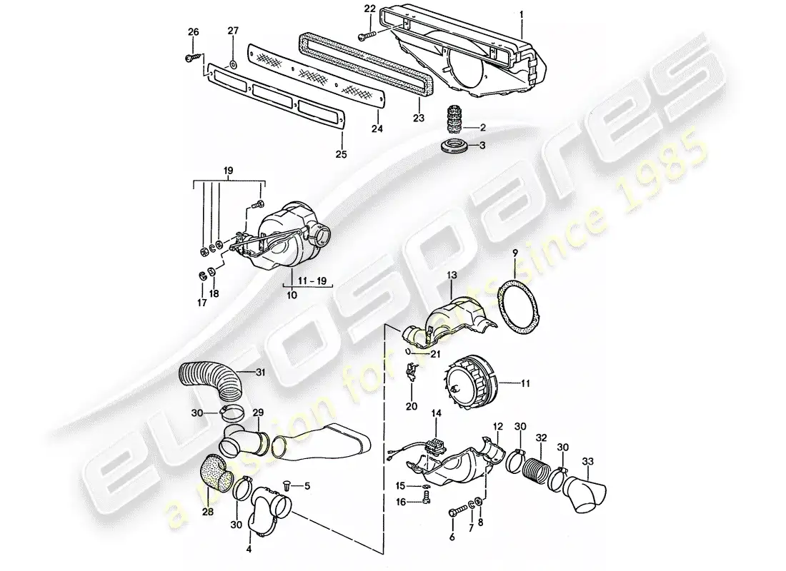 porsche 1989 (911) ventilación - sistema de calefacción 1 diagrama de piezas