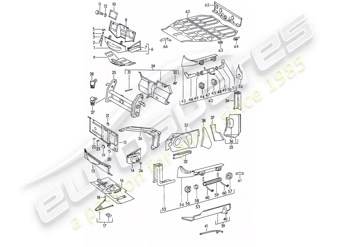 porsche 1965 (356b/356c) marco - piezas individuales diagrama de piezas