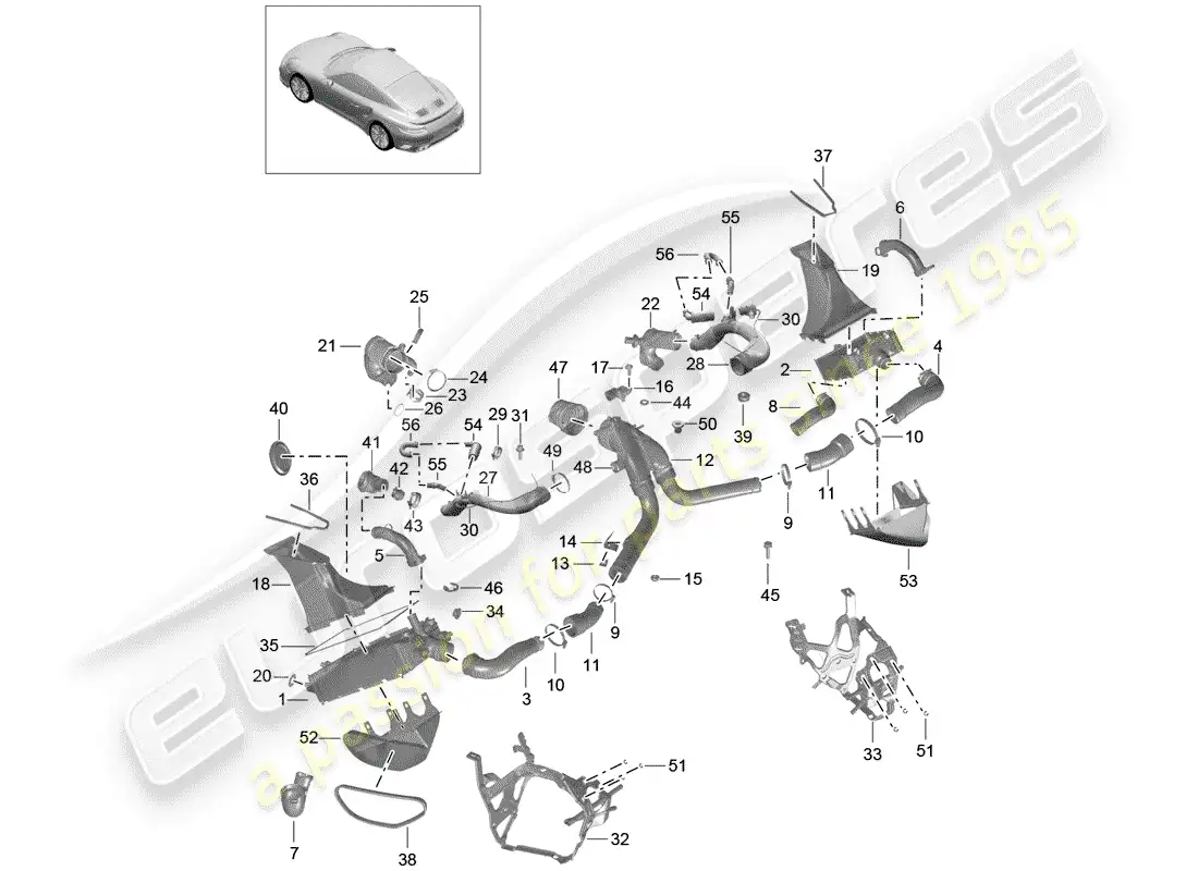 porsche 2020 (991-2 turbo) conducto de aire para carga diagrama de piezas
