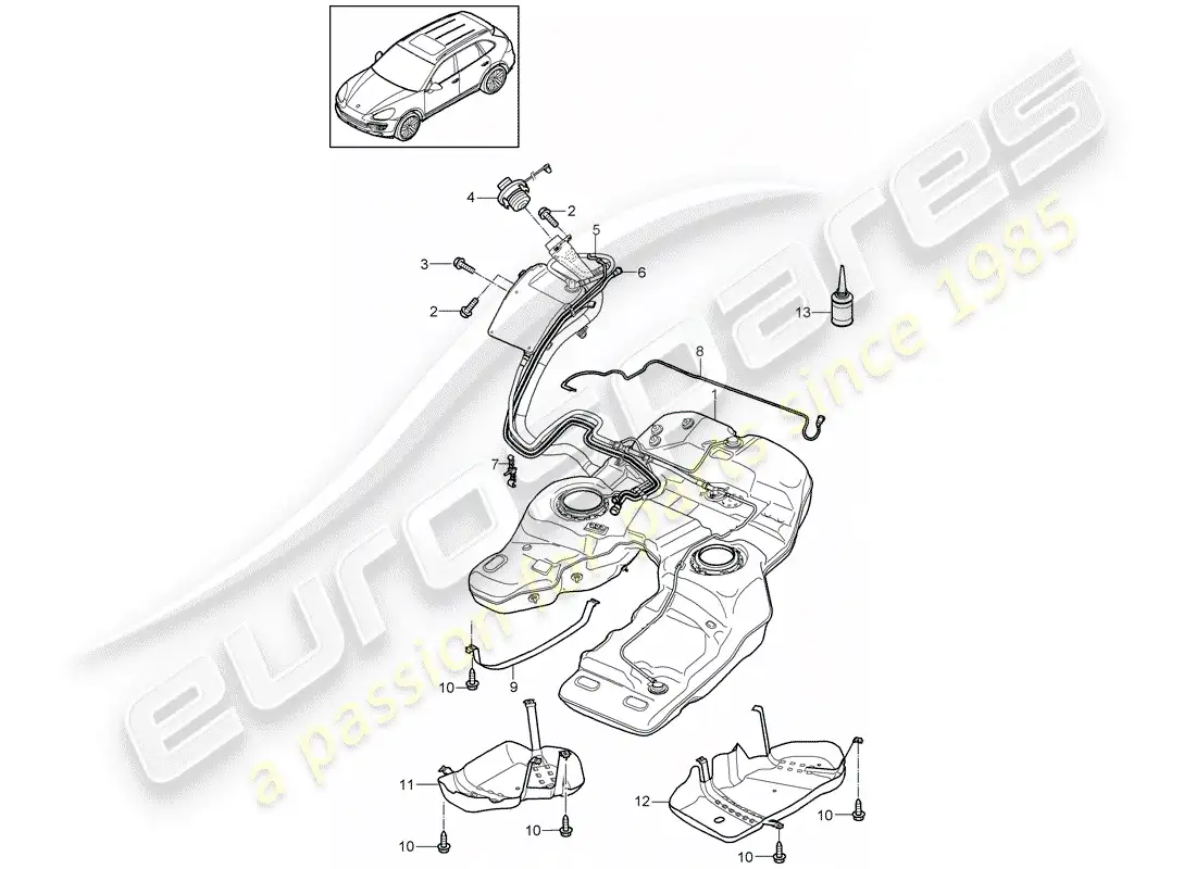 porsche 2013 (cayenne e2 92a) diagrama de piezas del tanque de combustible