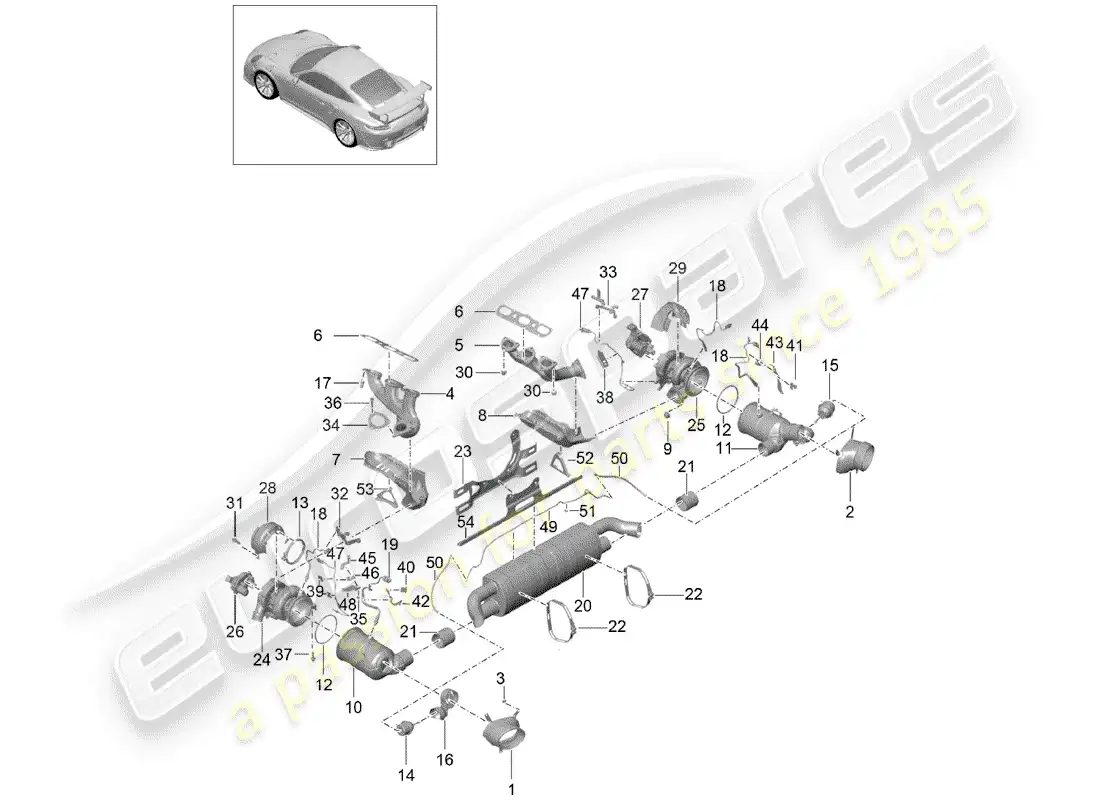 porsche 2016 (991-1 turbo) sistema de escape diagrama de piezas