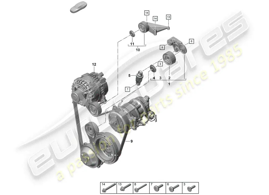 porsche 2019 (718 boxster spyder) cinturón acanalado en v diagrama de piezas