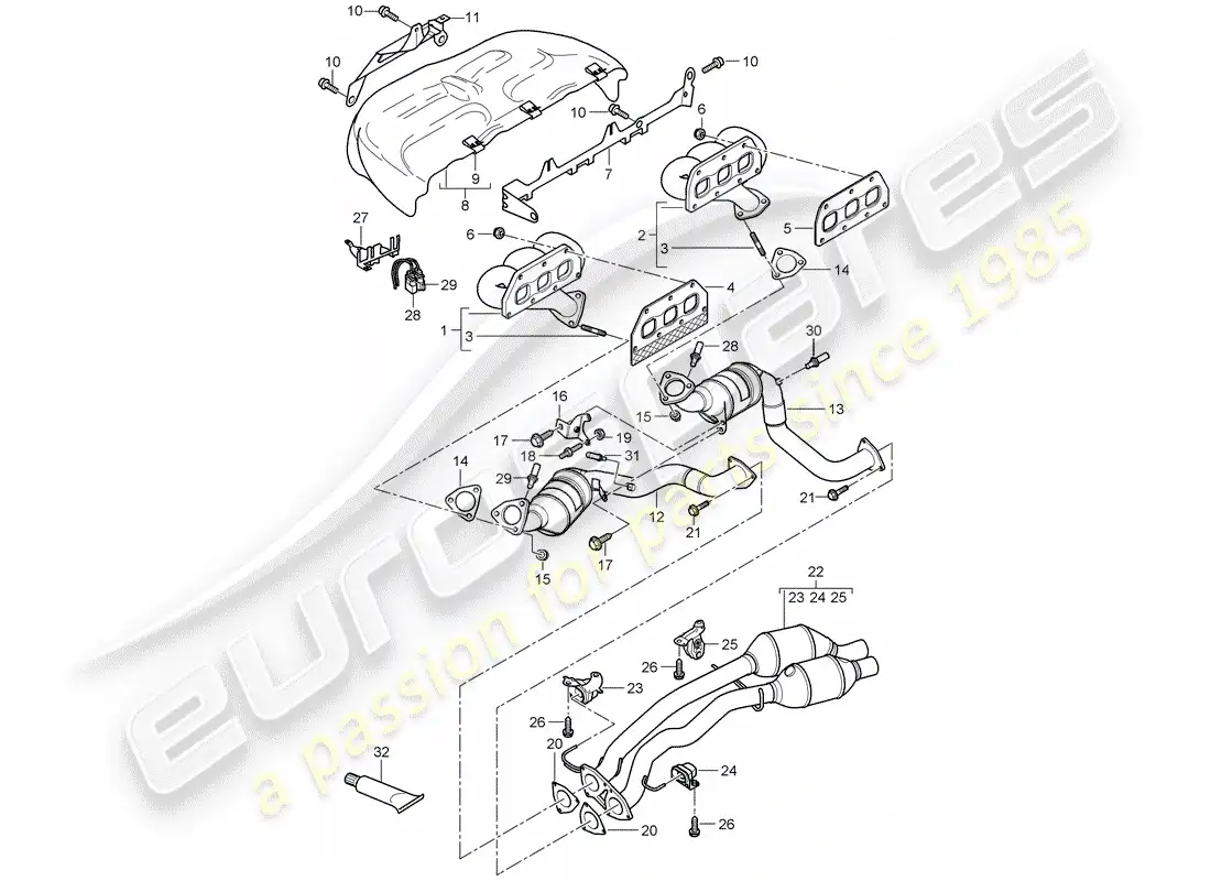 porsche 2007 (cayenne e1 9pa) sistema de escape diagrama de piezas