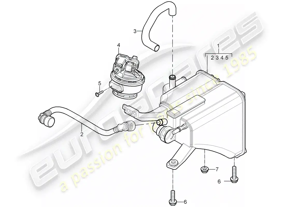 porsche 2007 (cayenne e1 9pa) bote de emisiones evaporativas diagrama de piezas