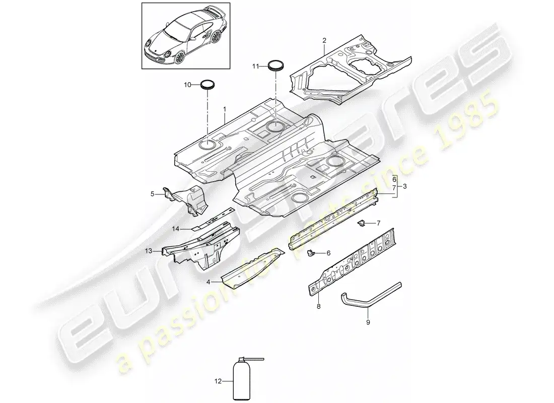 porsche 2012 (997-2 turbo / gt2 rs) piso diagrama de piezas