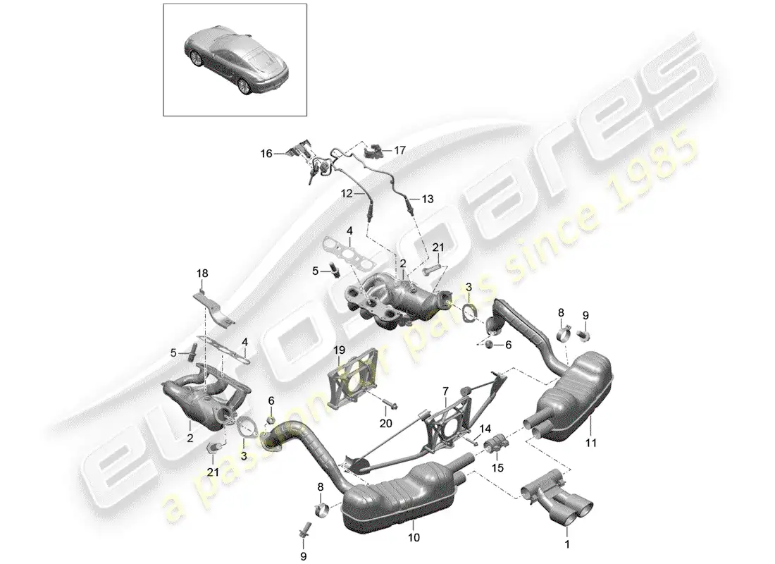 porsche 2014 (981 cayman) sistema de escape diagrama de piezas