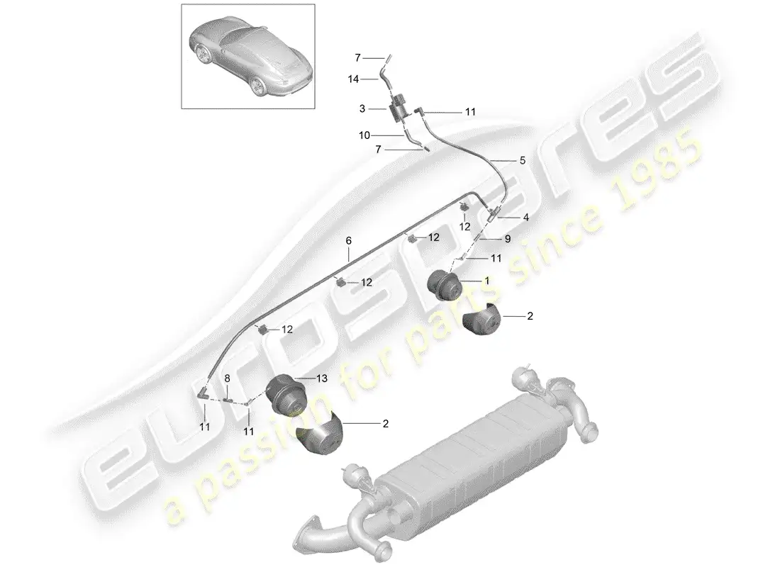 porsche 2015 (991-1) sistema de escape diagrama de piezas