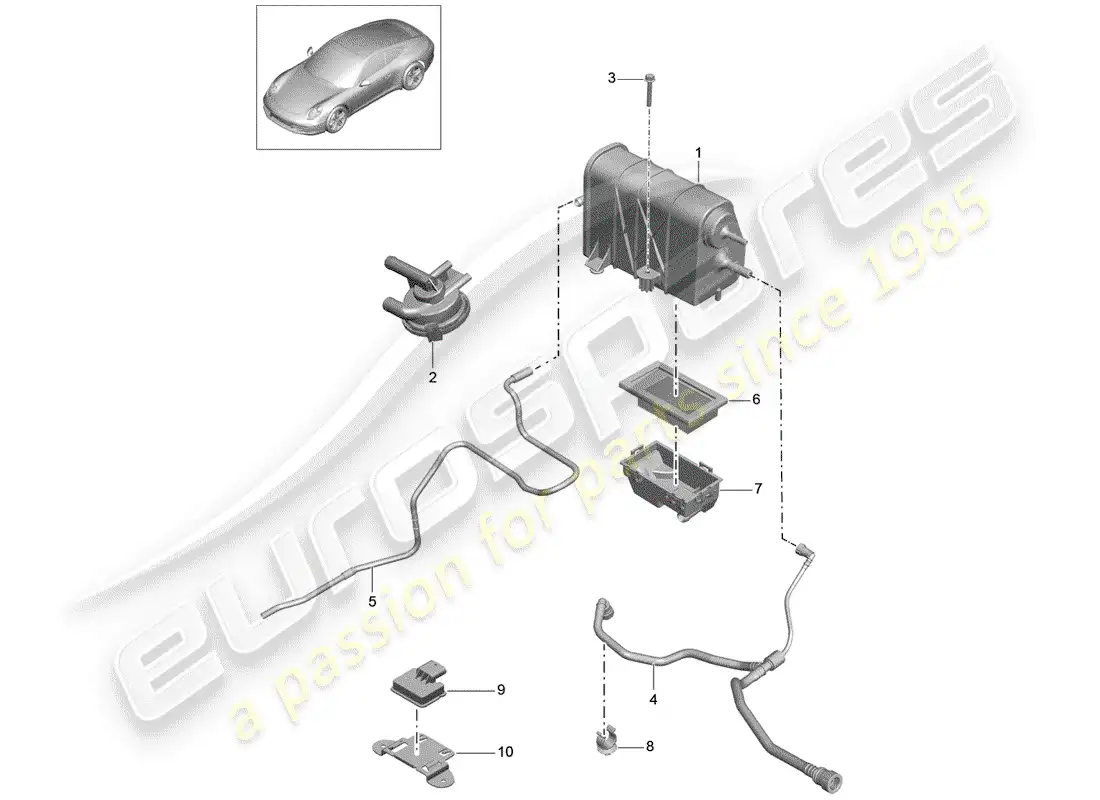 porsche 2015 (991-1) bote de emisiones evaporativas diagrama de piezas