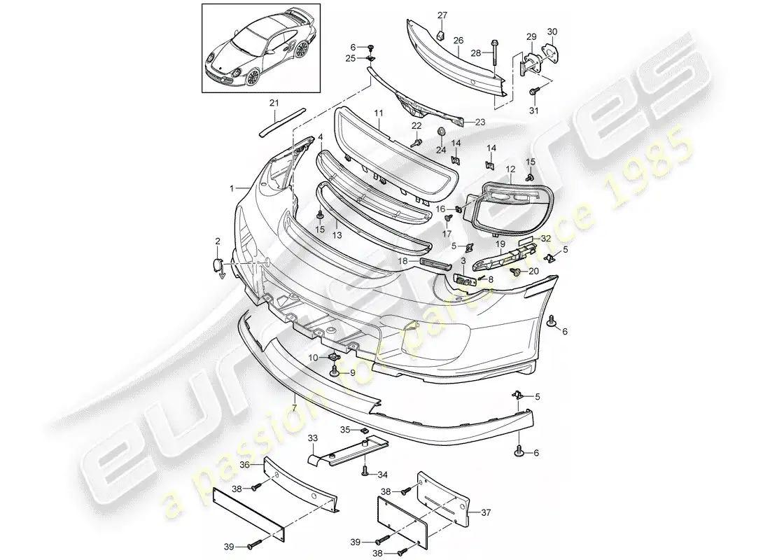 porsche 2011 (997-2 turbo / gt2 rs) parachoque diagrama de piezas