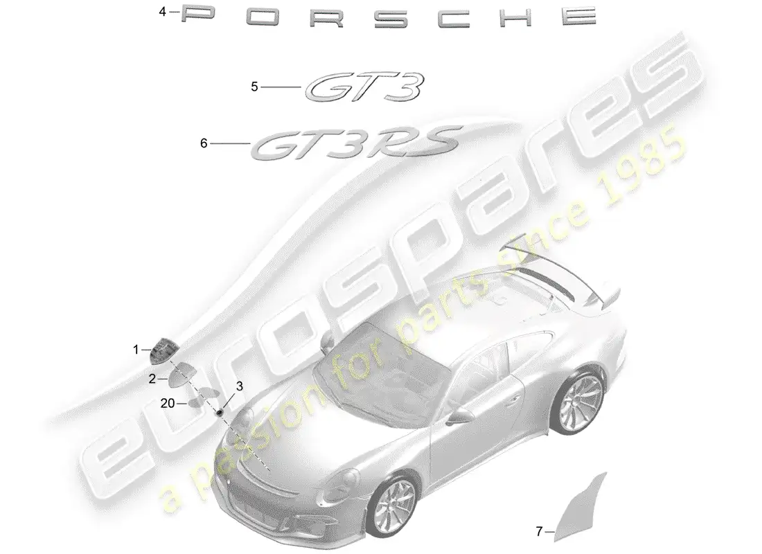 porsche 2015 (991-1 r/gt3/rs) placas de identificación diagrama de piezas