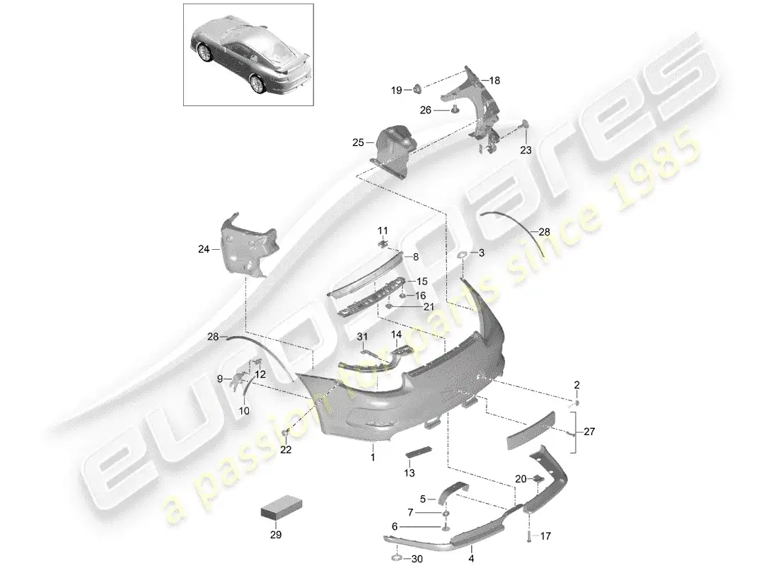 porsche 2015 (991-1 r/gt3/rs) parachoque diagrama de piezas