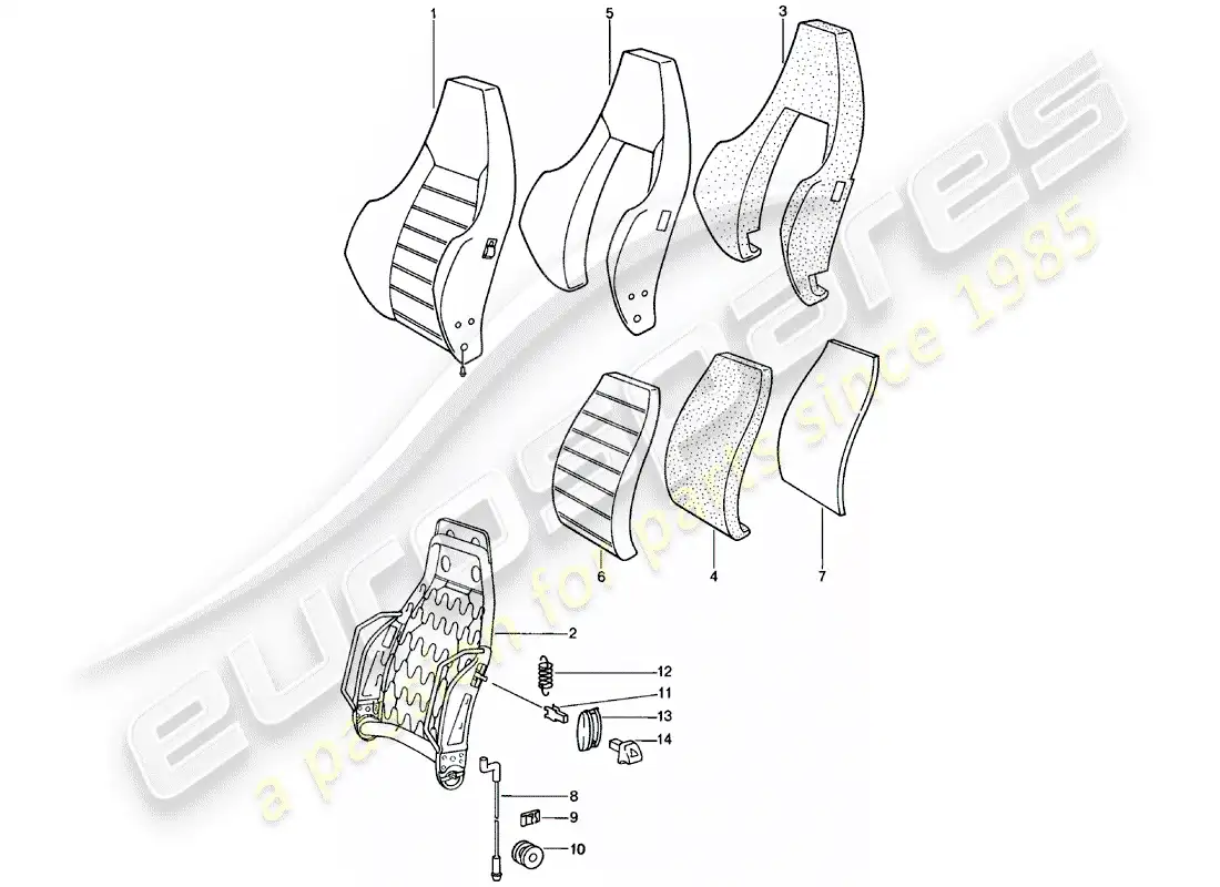 porsche 1980 (911) asiento deportivo - respaldo - piezas individuales - d - mj 1981>> diagrama de piezas