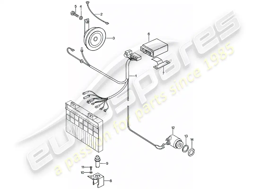 porsche 1981 (924) sistema de alarmas diagrama de piezas