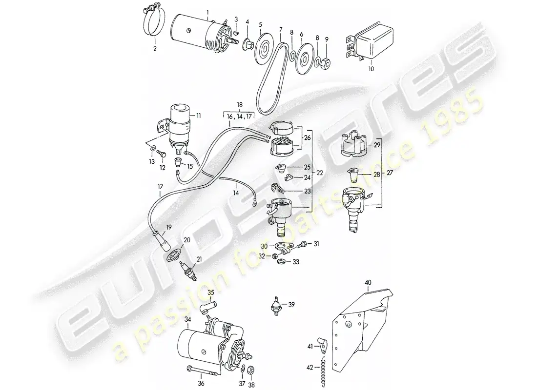 porsche 1958 (356/356a) equipo eléctrico - motor diagrama de piezas