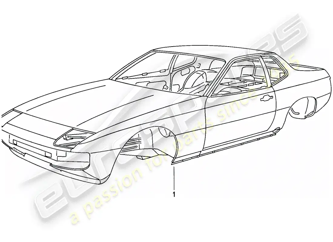 porsche 1987 (924s) cuerpo del auto diagrama de piezas