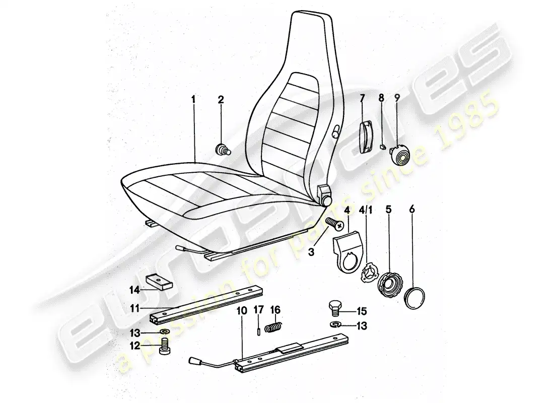 porsche 1976 (911 turbo) asiento delantero - completo diagrama de piezas