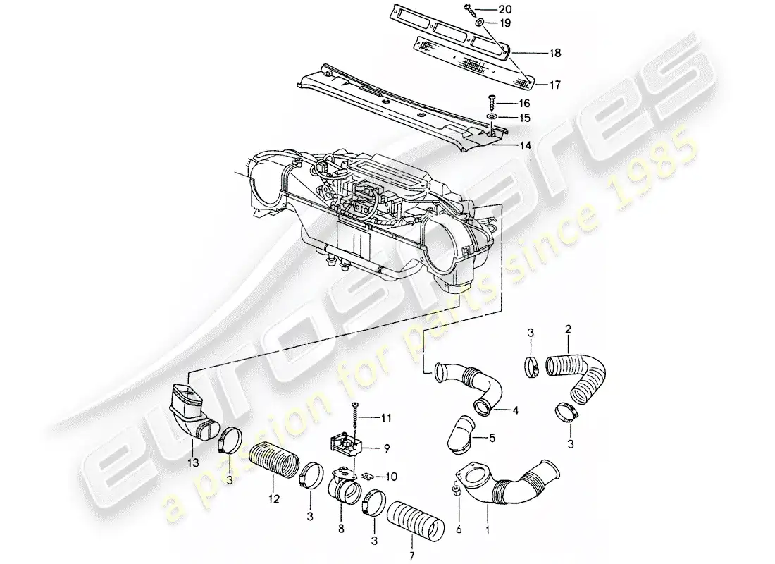 porsche 1994 (993) ventilación - sistema de calefacción 1 diagrama de piezas