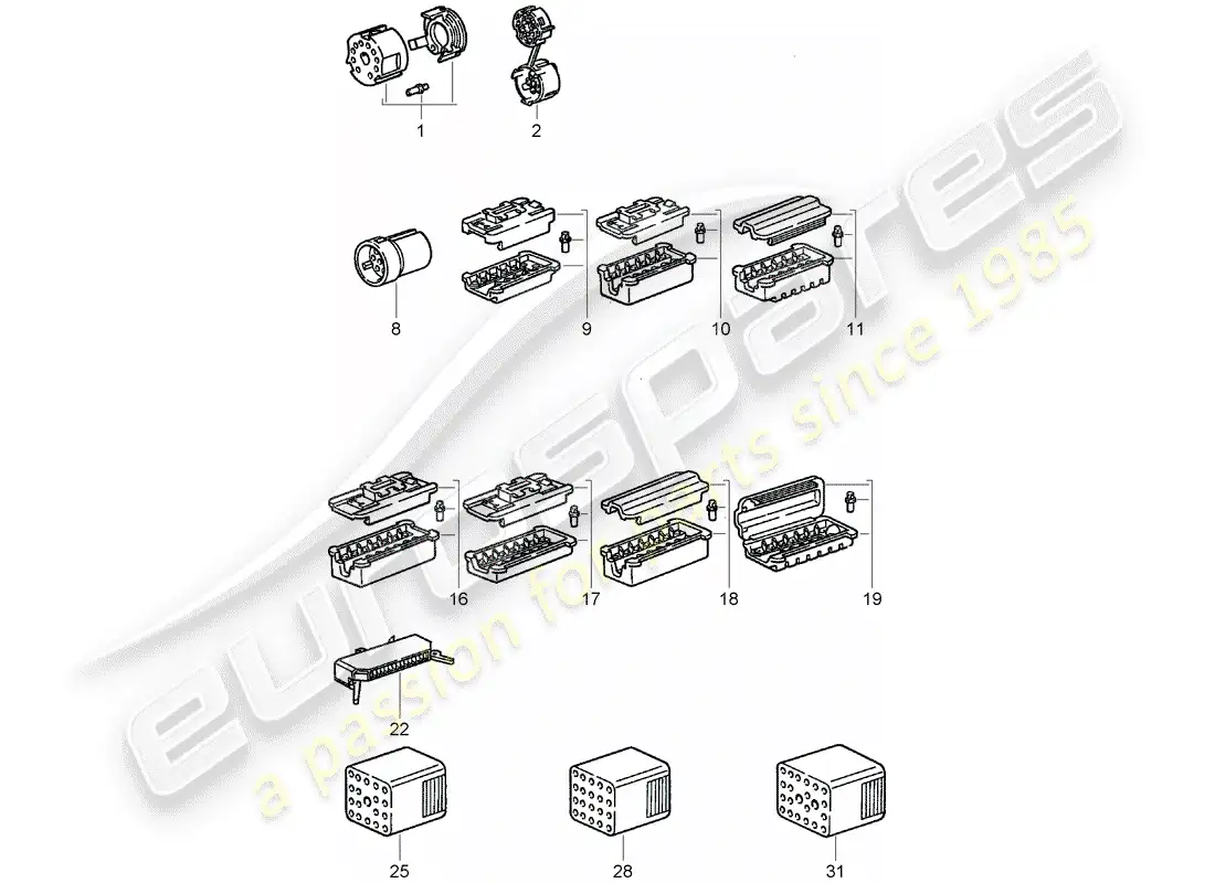 porsche 1976 (911 turbo) carcasa del conector diagrama de piezas