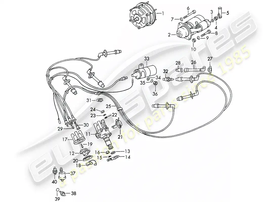 porsche 1970 (911) electricidad del motor diagrama de piezas